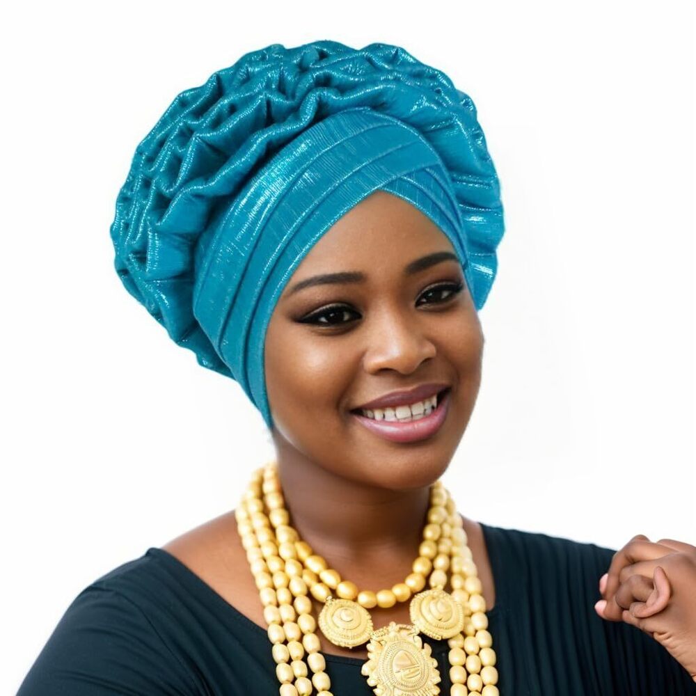 8319 Elegant African Head Wrap Turban Soft Glitter Fabric Red Shimmer